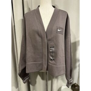 Nike Women's Oversized Fit Crop Top Varsity Sweater Type Sweat Shirt With Snaps